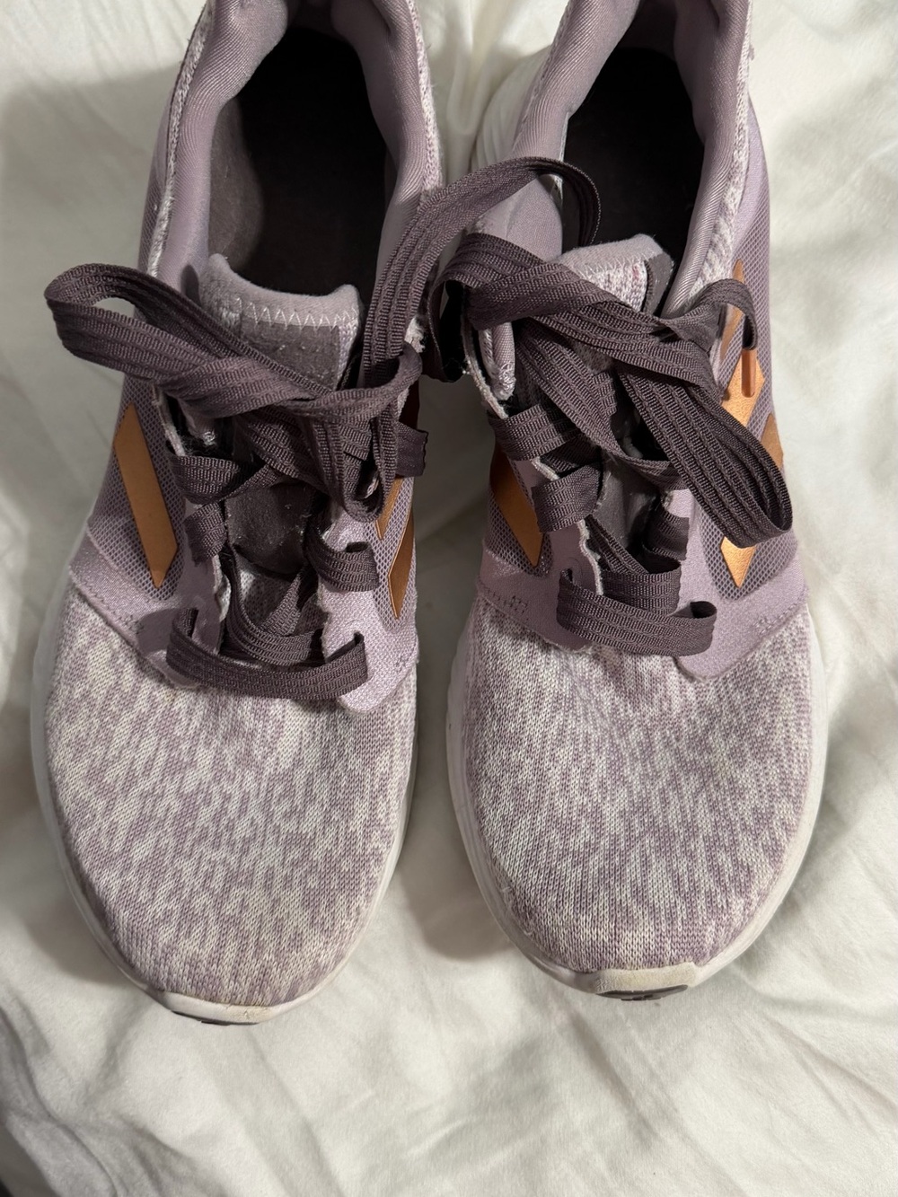 adidas Lavender Knit Women's Athletic Sneakers with Rose Gold Stripes